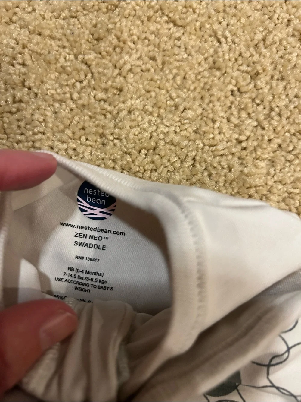 Nested Bean Cream and Gray Baby One-Piece Swaddle. 0-3 months